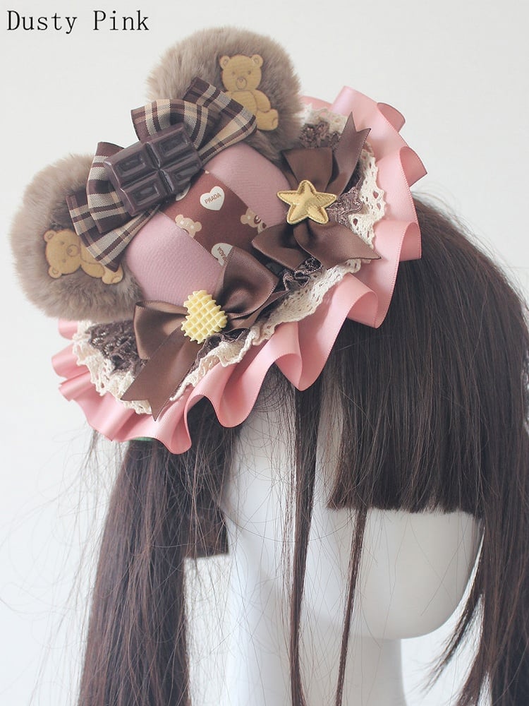 6 Plush Bowknot Mini Bear Decorated Hat Ear Color Options Chocolate Details
