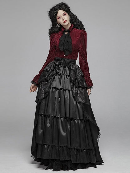 Red Velvet Dark-Grain Gothic Shirt