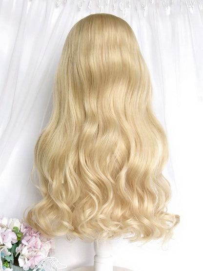 Blonde 65cm Full Bangs Long Wavy Curly Wig - Sinwavy