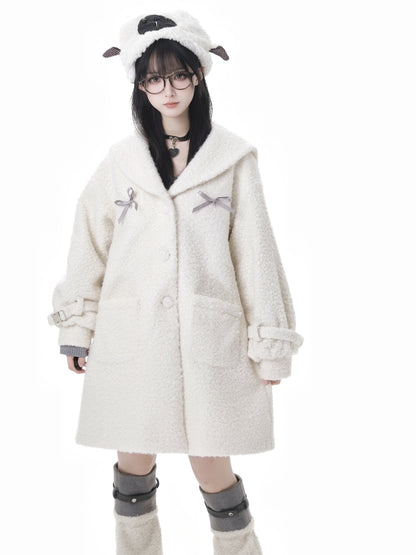 ホワイトクリスマス リボンディテール フリースコート