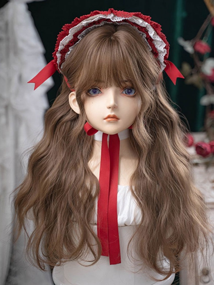 Brustlänge Braune Luft Unter Gewelltem Pony 64CM Mit Perücke