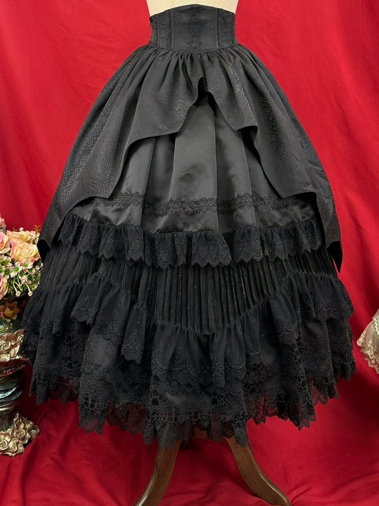 + Skirt Lolita Corset Waist Black Layered Overlay High Under Gothic Curved Belt