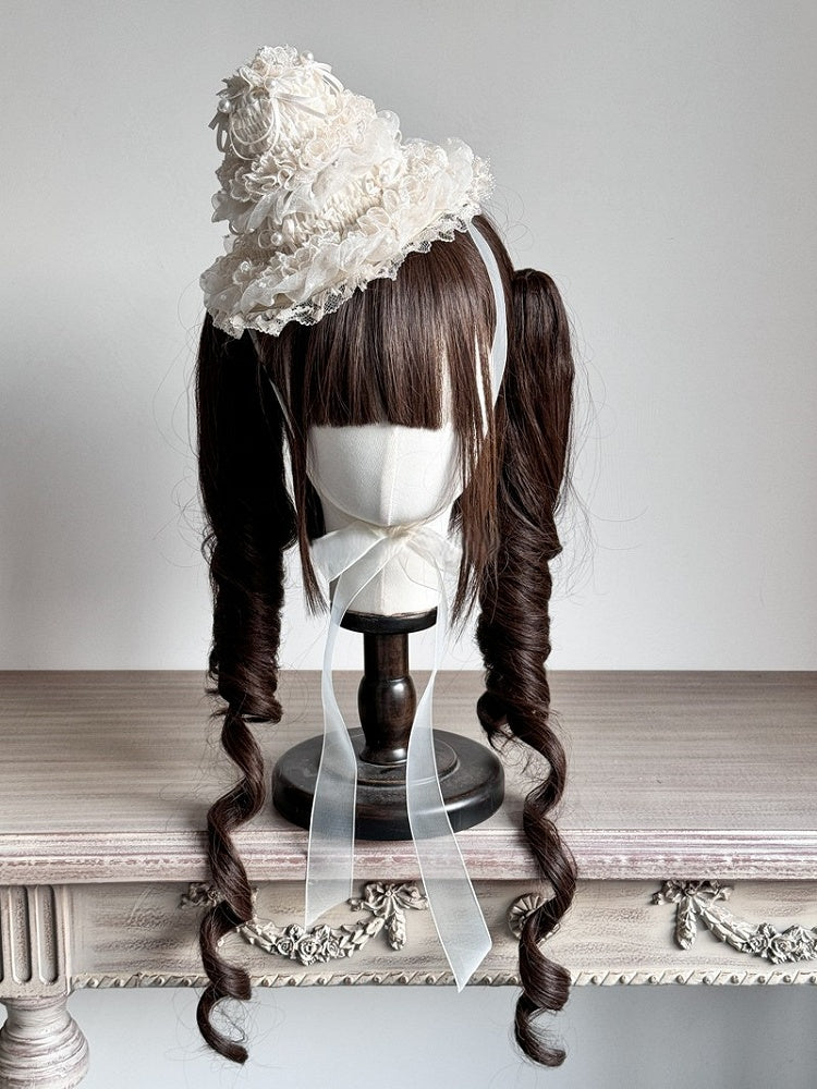 Lace Cake Hat Creamy Beads with Lolita Adorned Layered
