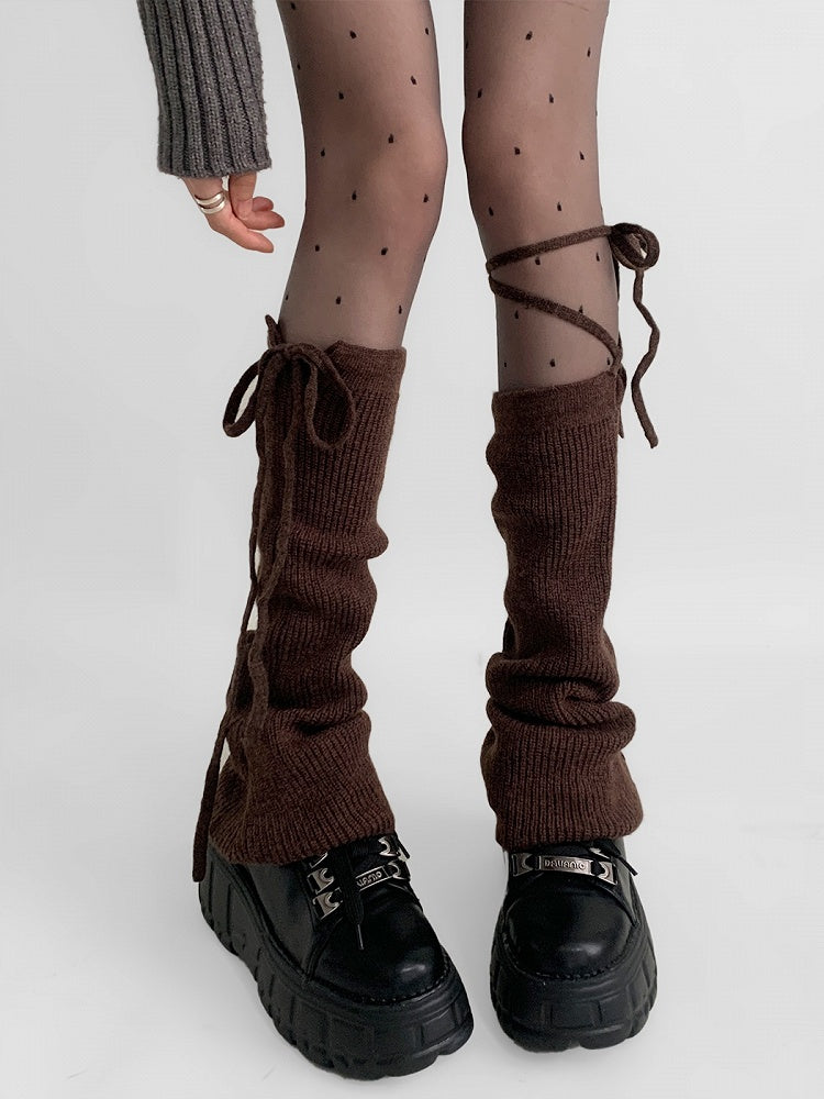 Straps Red/Gray/Coffee JK Leg Flared Warmers Design Bow