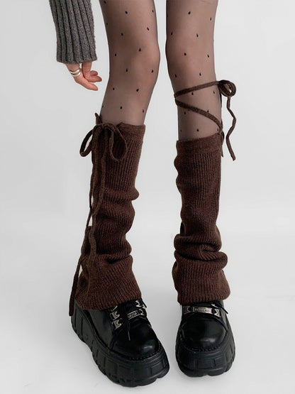 Straps Red/Gray/Coffee JK Leg Flared Warmers Design Bow
