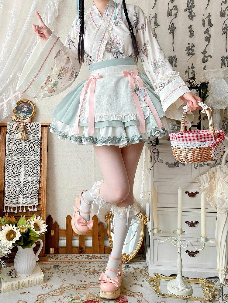 Medicine Skirt Herbal + Top Crossover Light Set Han Lolita Green Neckline