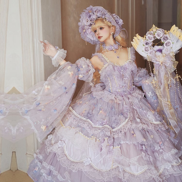 Sizes Accents Purple Available Length Gorgeous Lolita Hanayome Plus and with Hime Bead Dress Sequin Ankle