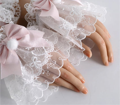 Lace Bow Wrist (Set) Cuffs Blush Pom-Pom Fluffy