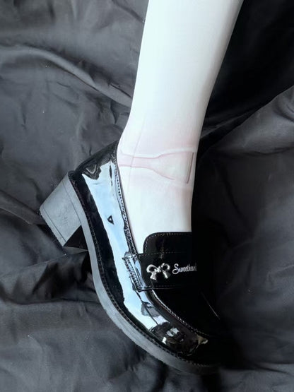 with Bow 4.5cm Style Black Shoes Heel Preppy JK Details
