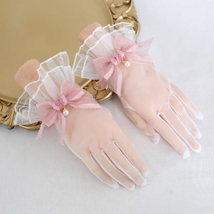 Options Charms Bowknot White Elegant And Lolita Lace Gloves Color With 7 Bead
