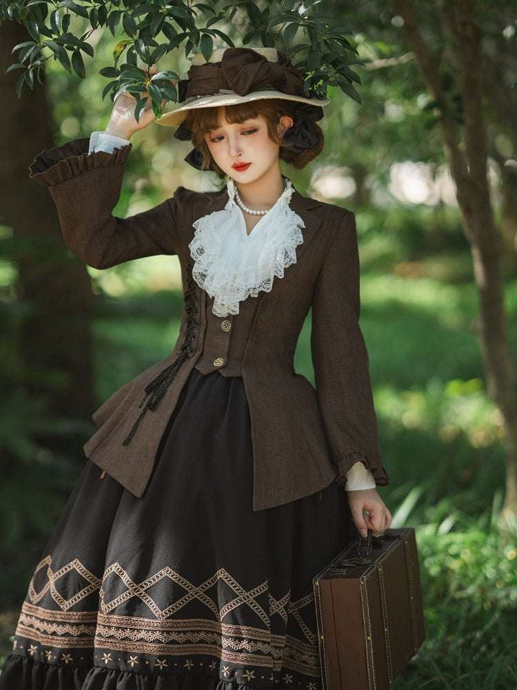 Brown Pemberley Estate Lace-Up Retro Jacket