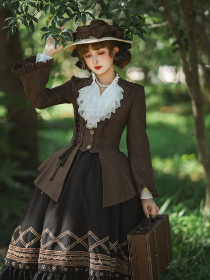 Brown Pemberley Estate Lace-Up Retro Jacket