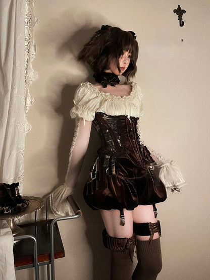 Lace with Beige Lolita Blouse Off-the-shoulder Cuffs