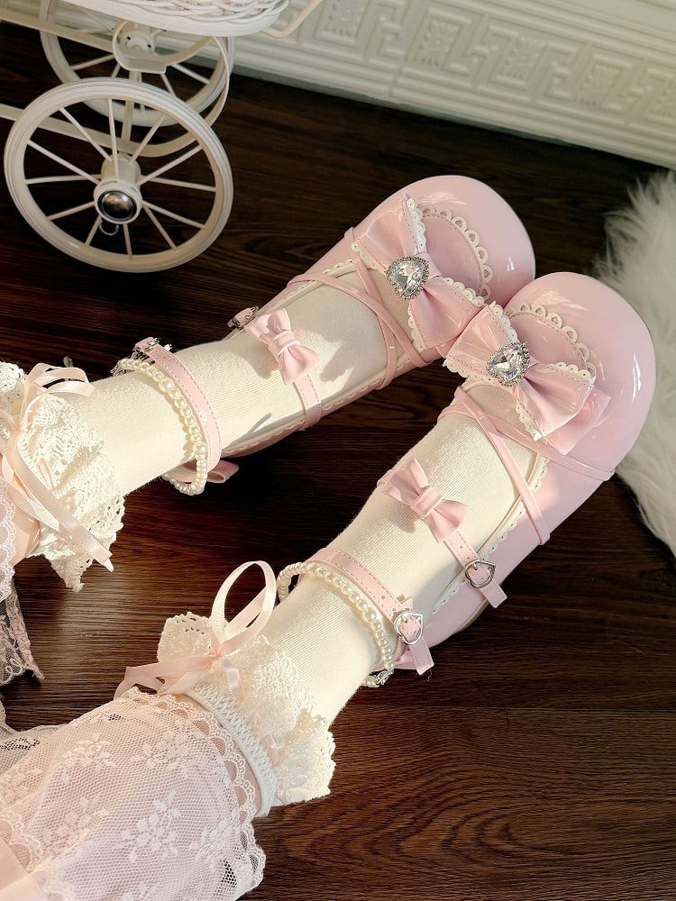 Lolita Hem Details Mary Scalloped Pink Sweet with Bow Shoes Jane