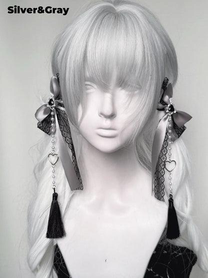 Akzente Haarspangen mit Perlenkette Jirai Kei Farben Spitze Schleife Strass 3