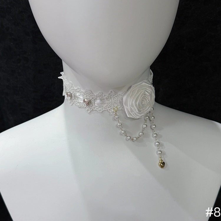 Floral Headpieces KC Set - Four-Color Necklace Lace Hime Chokers Lolita Bow