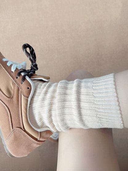 White/Beige/ Gray/Black Knitted Calf Socks