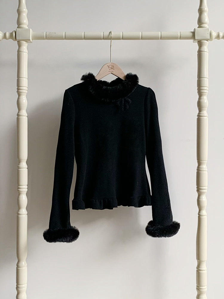 Plush and Neckline Knit Warm Cuffs for Top Black Lolita Autumn/Winter