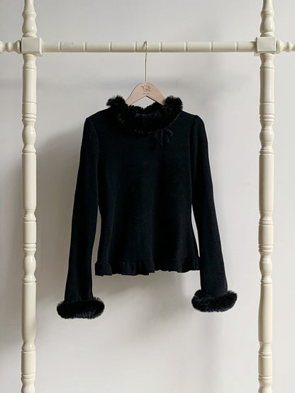 Plush and Neckline Knit Warm Cuffs for Top Black Lolita Autumn/Winter