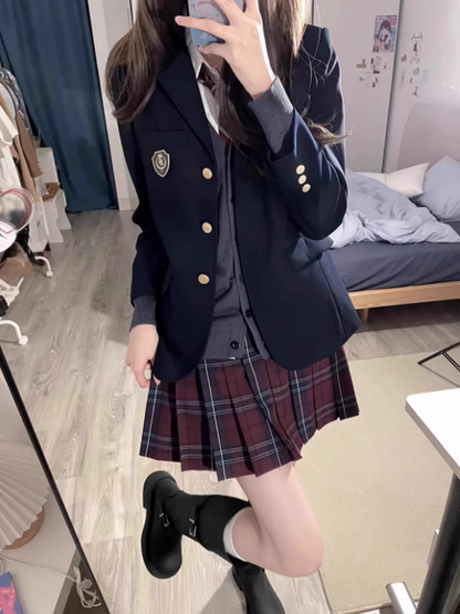 Uniform 42CM Pattern Pleated JK Plaid Skirt Red