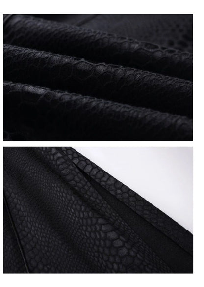 Black Unisex Gothic Snakeskin-Grain Long Coat with False Two-Piece Design & Dual Zips - Wu Xiang Gui Shi