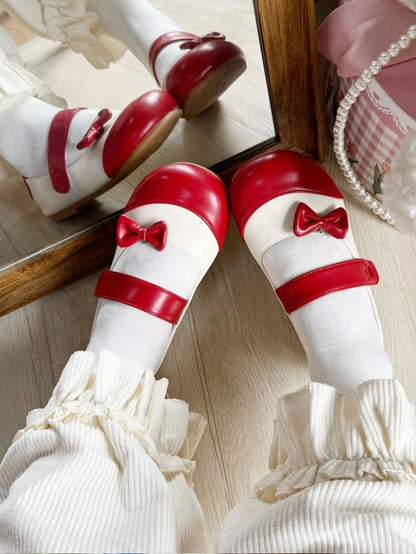 Sweet Flat Velcro Shoes Strap Bear Beige Details Lolita Red Closures