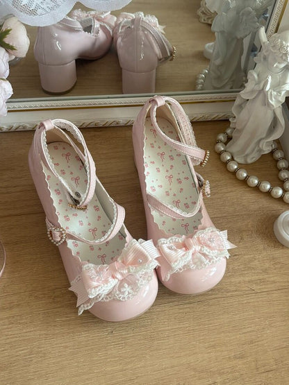 Charming Lace Bow Round Toe Pumps - 5cm Mid Heels - Blossoms