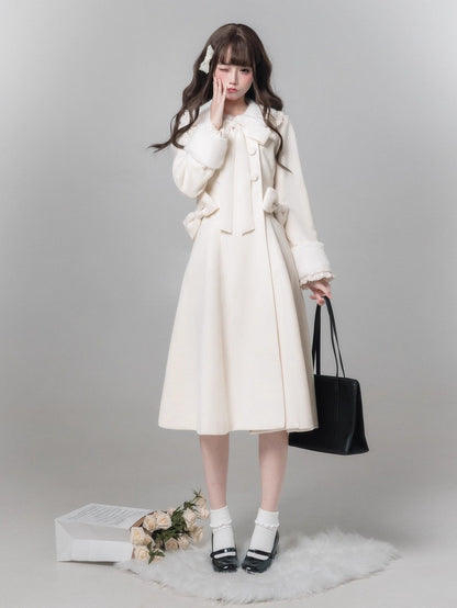 Jirai Wool with Removable Coat Waist Bowknot Kei White Pure-Style Decor