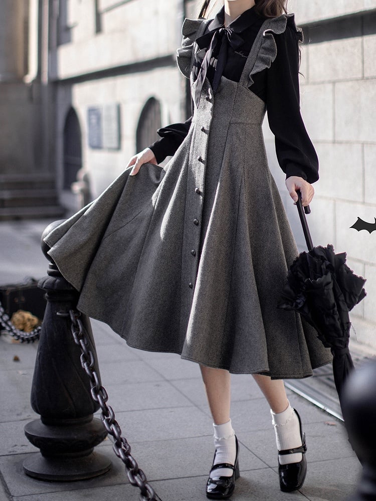 Overall Elegantes Kleid Taillenhoch Grau