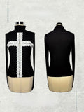 Gothic Sleeves Black Top with Long Options Motif Regular/Thinner High Cross Neck - Decorative
