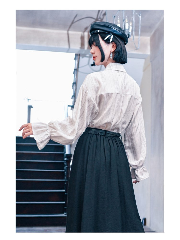 Gothic Shoulder Accents Ribbon White Asymmetrical with Jellyfish Cheongsam Blouse Embroidery