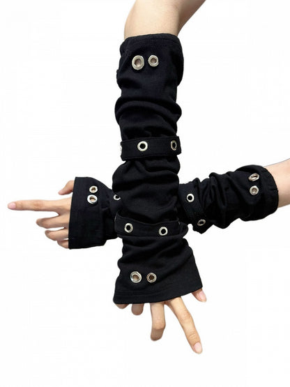 Black Arm Warmers with Metal Eyelet Details - Blazed Field