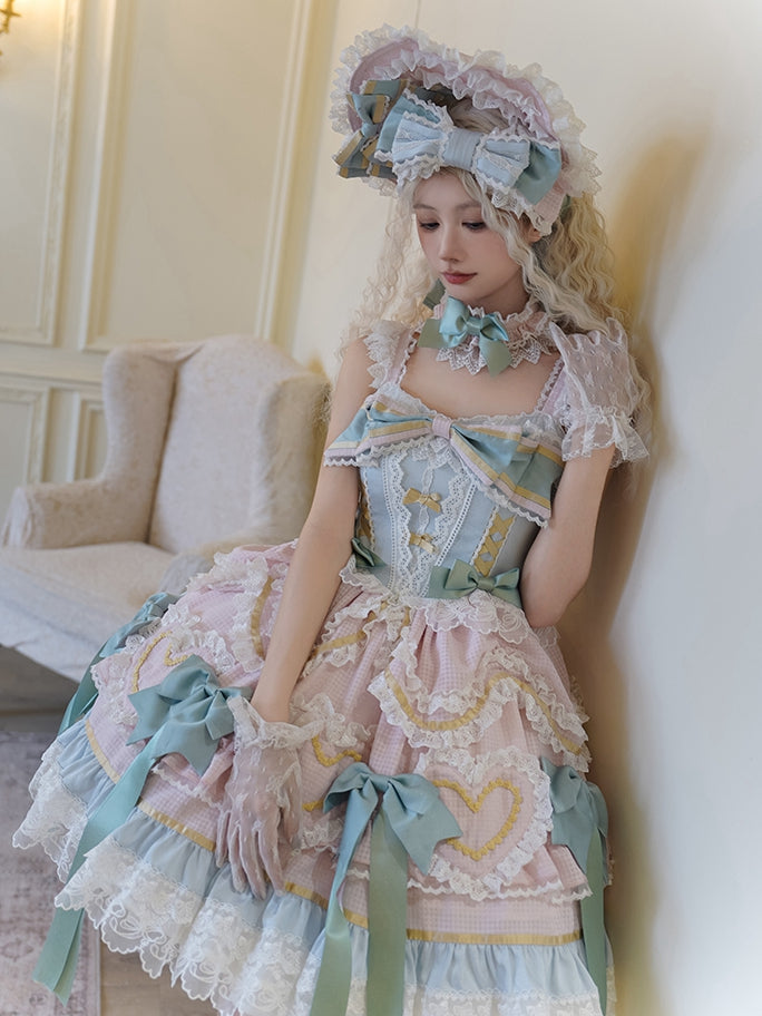 ピンクとブルーのロリータボンネット