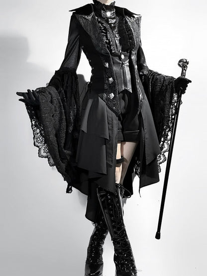 Kaskadierende Weste Lolita Ouji Fashion Rüschenschleppe mit abnehmbarem Gothic-Schwarz