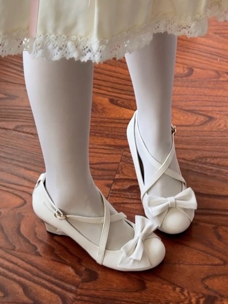 Heart Lolita Wedge Cutout Off-white - Straps Elegant Crisscross Heels