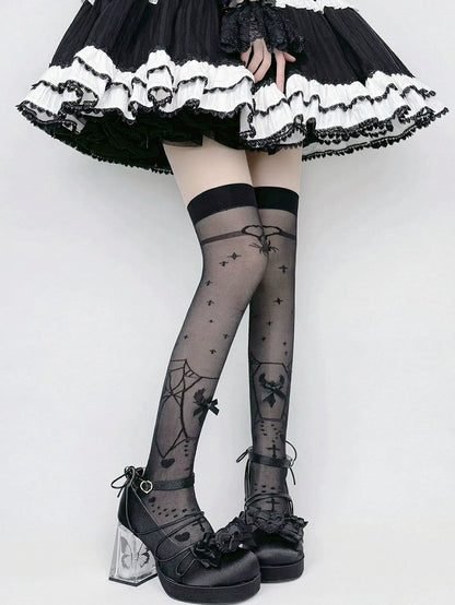 Sheer Lolita Overknee Stockings with Cross Print in Black or White - Milkcat Studio