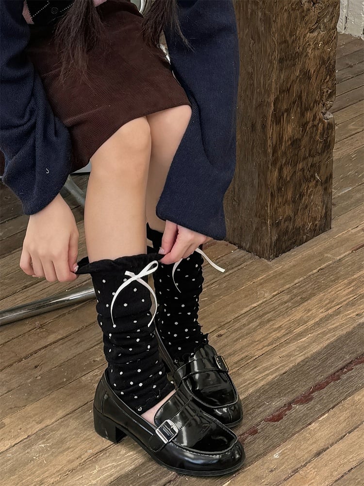 4 Color Options Bowknot Details Polka Dots Leg Warmers