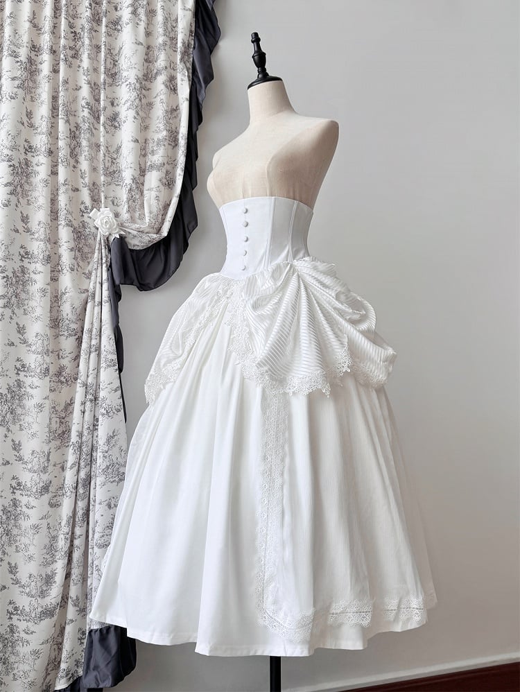 White Boned Corset Underbust Aristocrat Lolita Skirt - Puppet Mind Book