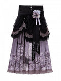 Black Floral with Lace Skirt Purple Lolita Elegant Trim Classic Print