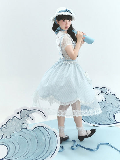 Summer Beach Blue White Lace Overlay Lolita Dress - Liz Bird