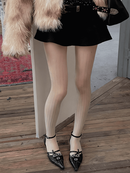 Black/Creamy White Shimmering Tights Stripes