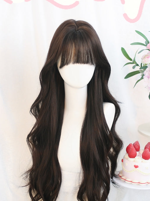 Black With Air Wigs Bangs Wavy 65-70cm Long