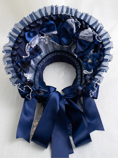Bonnet Blue Lace Ruffled Navy Bow