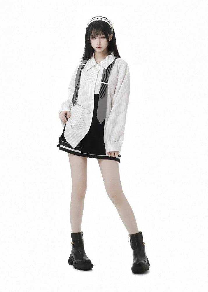 ホワイトネクタイデザインストライプシャツ