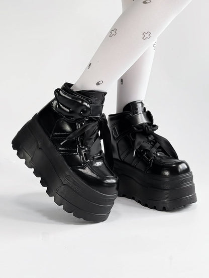And Lace-up Black Strap Closures Velcro Wings Decor Gothic Detachable - Platforms