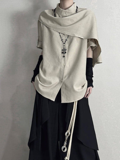 Straps Buckle with and Corset Khaki Belt Black Shirt Tab Sleeve Short-sleeve