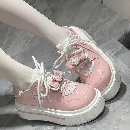 Sweet Platform Light Pink Lolita with Round Style Sneakers in Toe