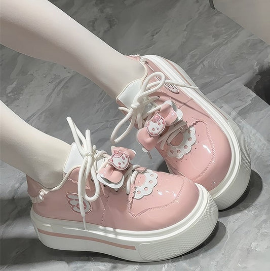 Sweet Platform Light Pink Lolita with Round Style Sneakers in Toe