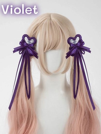 Multi-Color Bow Clip Hair Heart Pairs