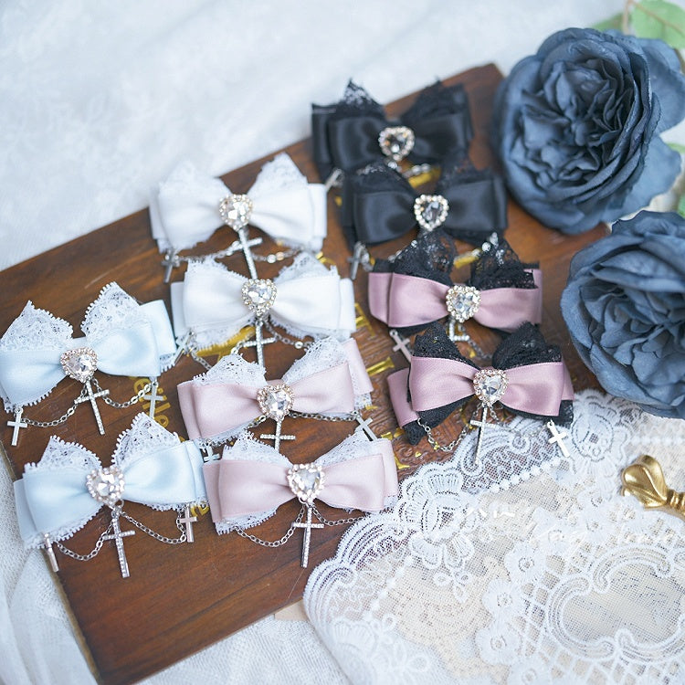 5ハートラインストーンレーストリムジライケイボウヘアクリップチェーンカラークロス